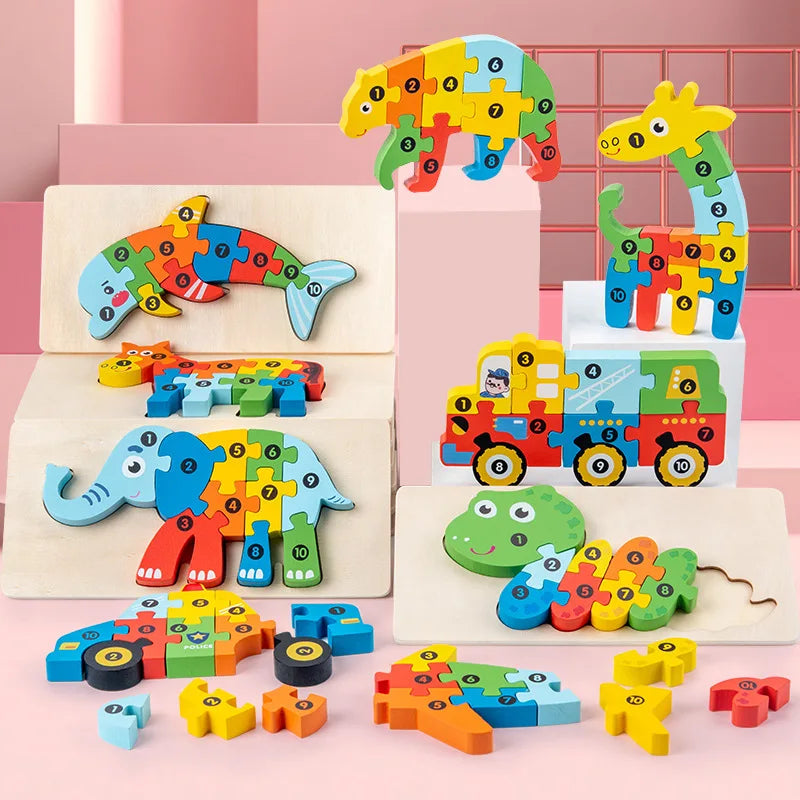 Stereoscopic Montessori Wooden Puzzle Cartoon Dinosaur Animal Shape