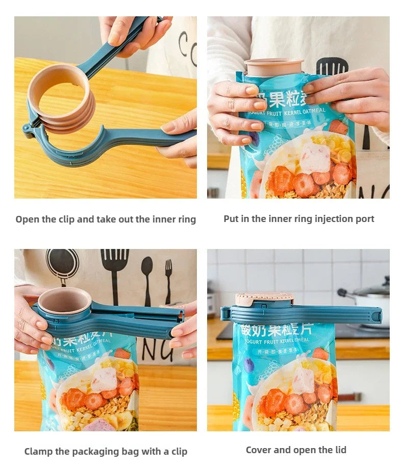 2pcs Food Storage Bag Sealing Clips Plastic Cap Sealer Clip with Pour Spouts Snack Candy Storage Keep Food Fresh Kitchen Gadgets