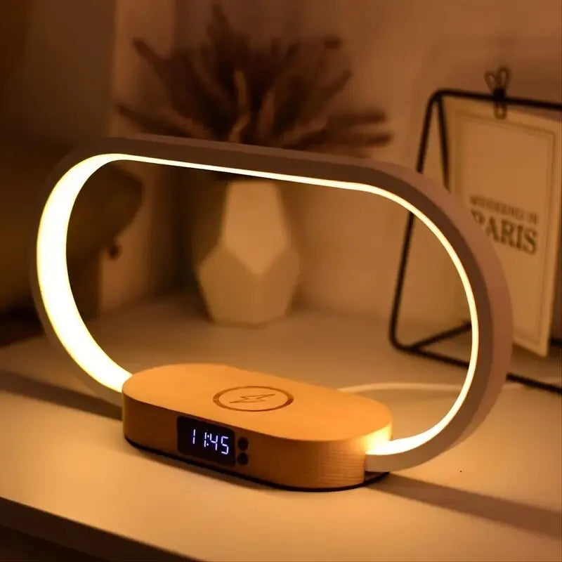 Multifunction Wireless Charger Pad Stand Clock LED Desk Lamp Night