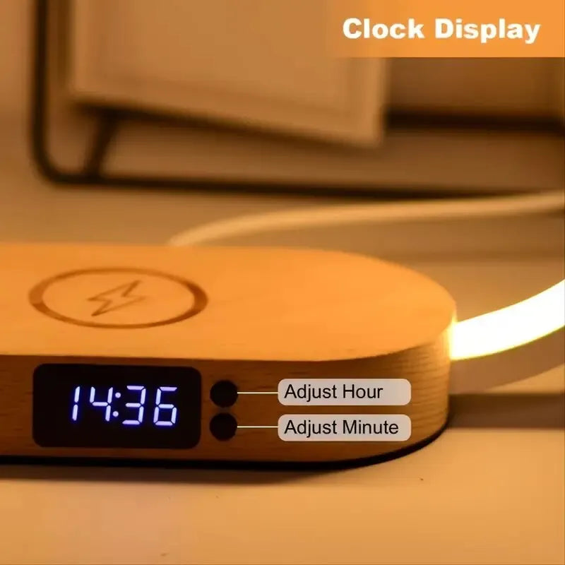 Multifunction Wireless Charger Pad Stand Clock LED Desk Lamp Night