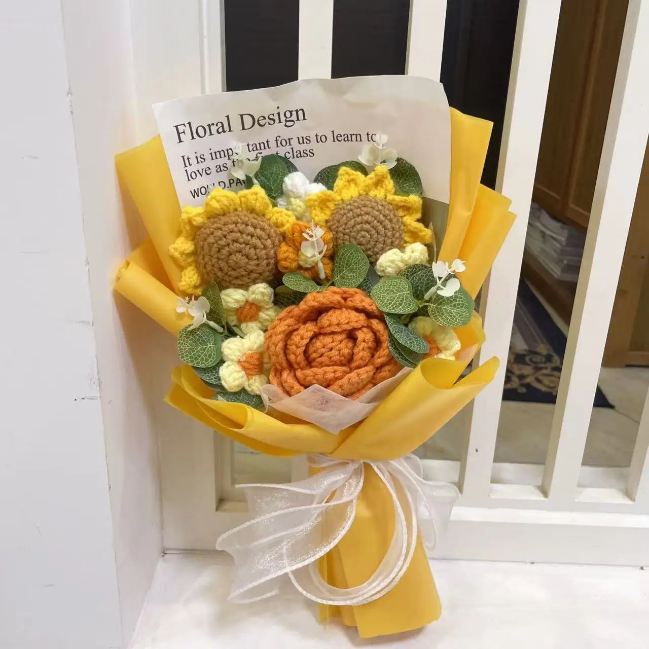 Finished Knitted flowers Sunflowers crochet Bouquet Creative Knited Flowers