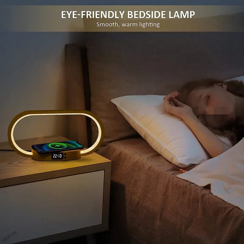 Multifunction Wireless Charger Pad Stand Clock LED Desk Lamp Night
