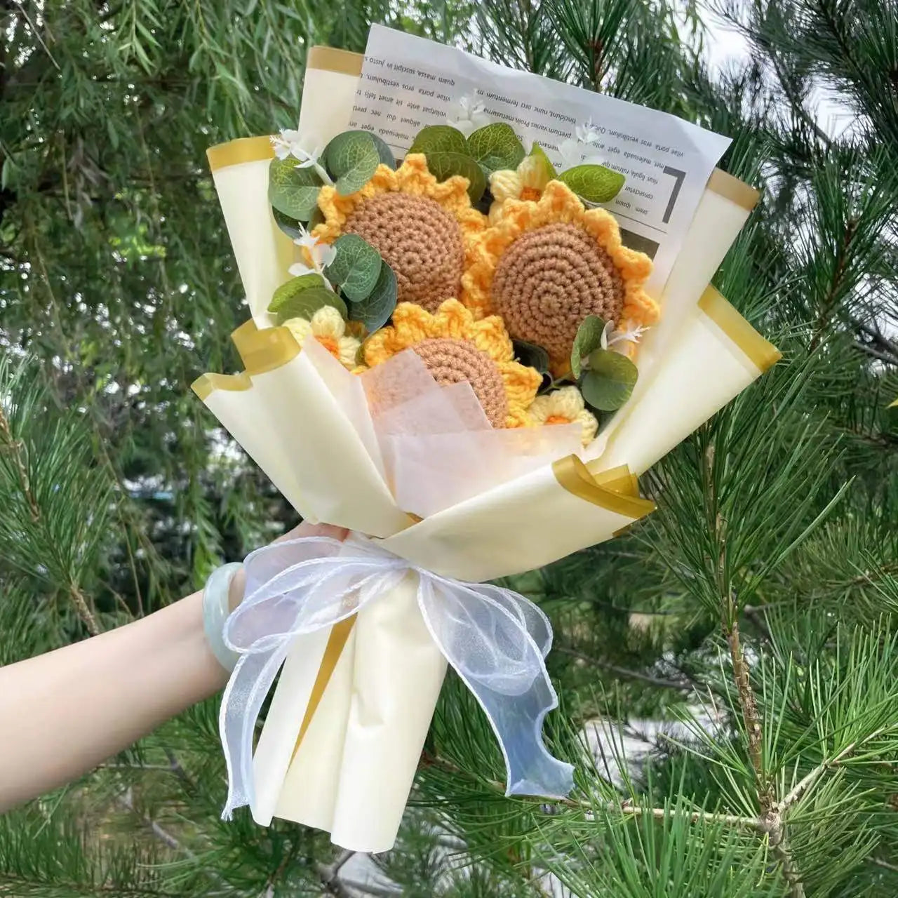 Finished Knitted flowers Sunflowers crochet Bouquet Creative Knited Flowers