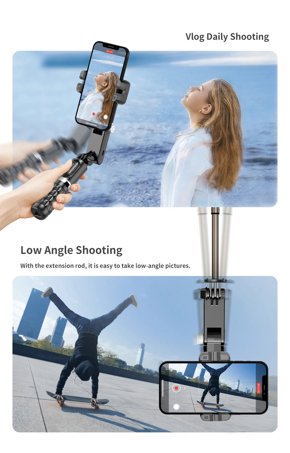 360 Rotation Following Shooting Mode Gimbal Stabilizer Selfie Stick