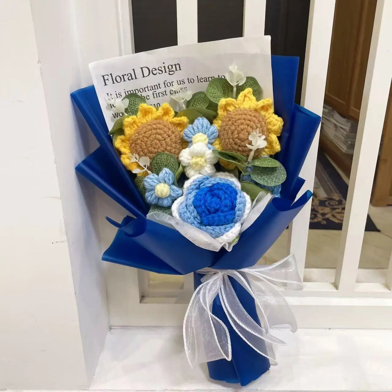 Finished Knitted flowers Sunflowers crochet Bouquet Creative Knited Flowers