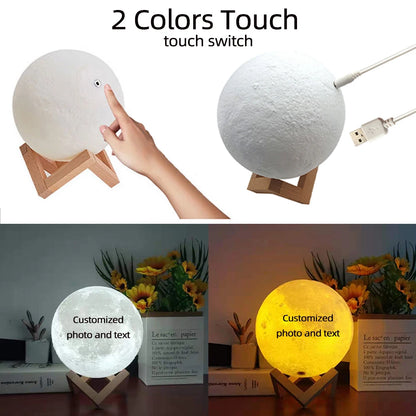 Printing Moon Lamp Customized Photo Text Night Light USB Rechargeable