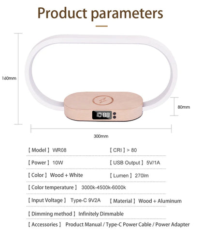 Multifunction Wireless Charger Pad Stand Clock LED Desk Lamp Night