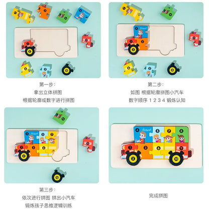 Stereoscopic Montessori Wooden Puzzle Cartoon Dinosaur Animal Shape