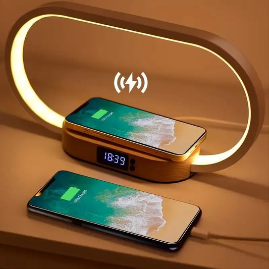 Multifunction Wireless Charger Pad Stand Clock LED Desk Lamp Night