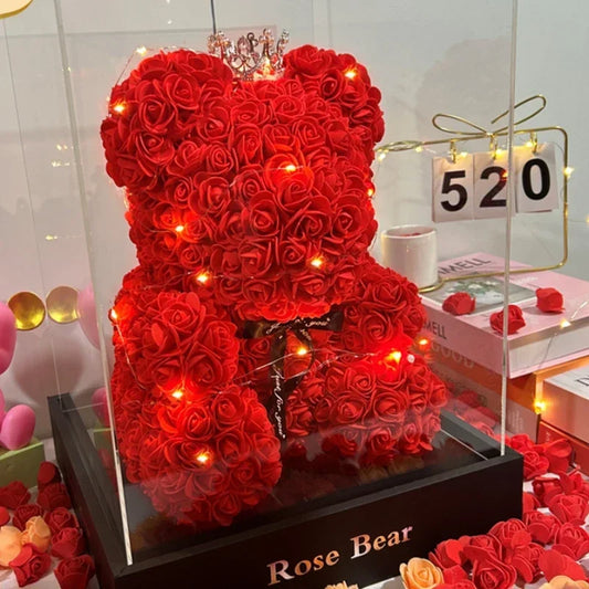 Artificial Flower Eternal Rose Teddy Bear for Gifts & Decorations