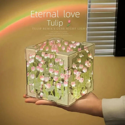HOT DIY Tulip Sea Rubik's Cube Mirror Night Light Car Decoration
