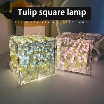 HOT DIY Tulip Sea Rubik's Cube Mirror Night Light Car Decoration