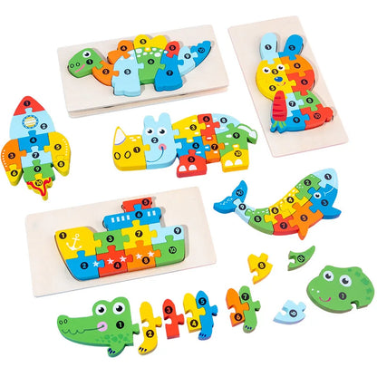 Stereoscopic Montessori Wooden Puzzle Cartoon Dinosaur Animal Shape