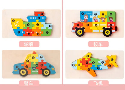 Stereoscopic Montessori Wooden Puzzle Cartoon Dinosaur Animal Shape
