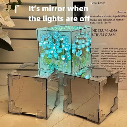 HOT DIY Tulip Sea Rubik's Cube Mirror Night Light Car Decoration