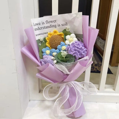 Finished Knitted flowers Sunflowers crochet Bouquet Creative Knited Flowers