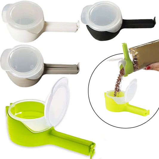 5PCS Sealer Clip With Pour Spouts Food Storage Bag Sealing Clips Plastic Cap Snack Candy Storage Fresh Clamp Kitchen Organizer