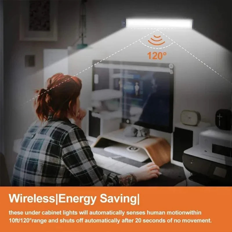 PIR Motion Sensor LED Under Cabinet Lamp Dimmable Rechargeable