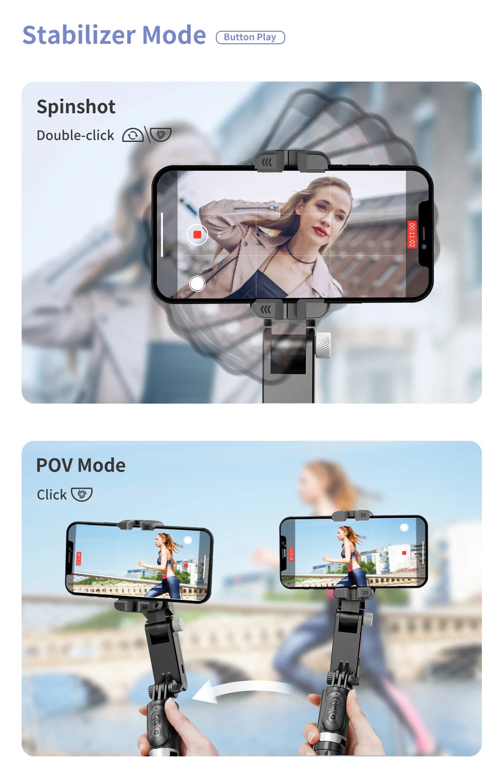 360 Rotation Following Shooting Mode Gimbal Stabilizer Selfie Stick