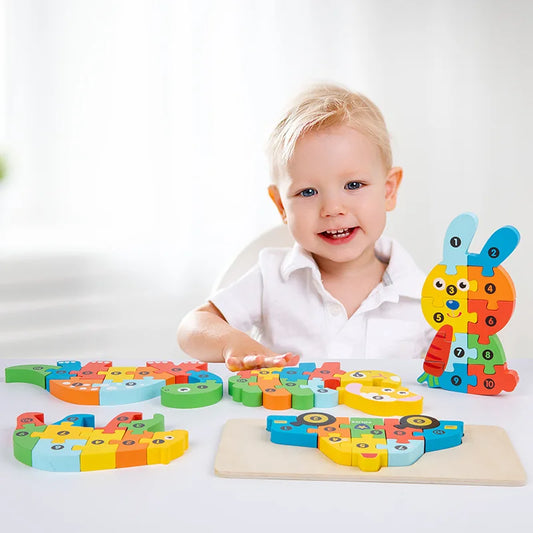 Stereoscopic Montessori Wooden Puzzle Cartoon Dinosaur Animal Shape