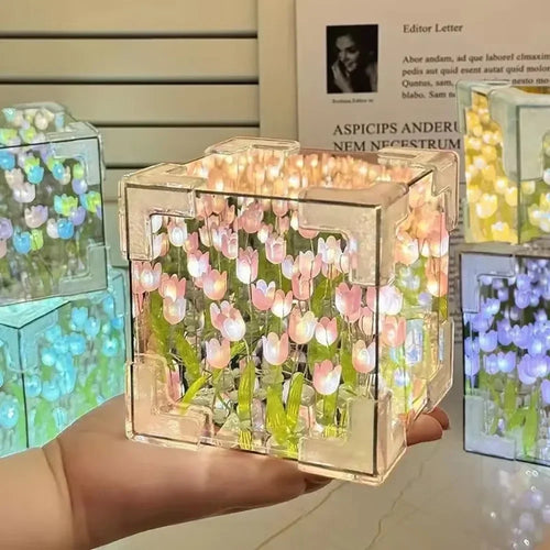 HOT DIY Tulip Sea Rubik's Cube Mirror Night Light Car Decoration