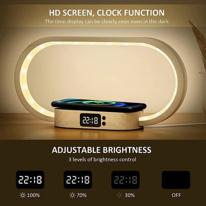 Multifunction Wireless Charger Pad Stand Clock LED Desk Lamp Night