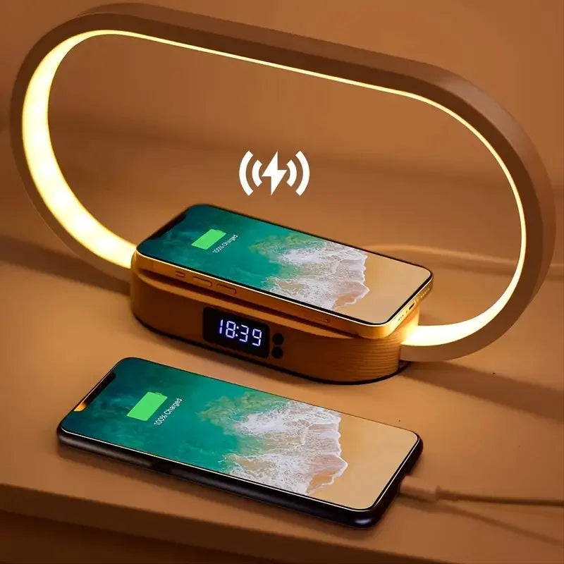 Multifunction Wireless Charger Pad Stand Clock LED Desk Lamp Night