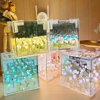 HOT DIY Tulip Sea Rubik's Cube Mirror Night Light Car Decoration