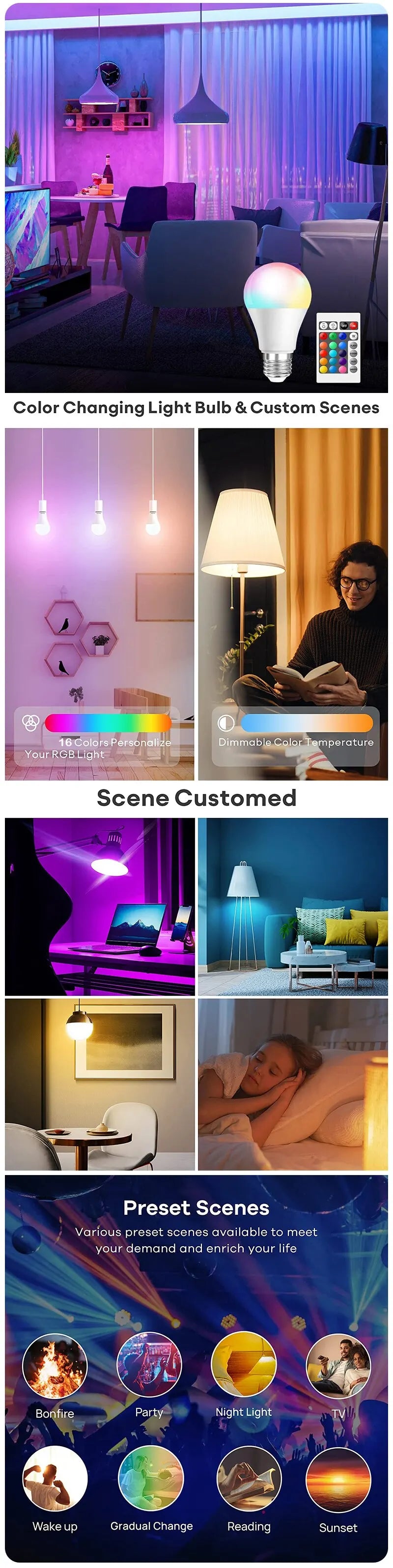 LED Bulb Household Lighting Dimmable Control Smart Lamp